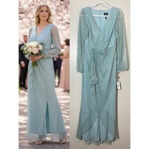 NWT ADRIANNA PAPELL DRESS GOWN GREEN WEDDING GUEST MOTHER OF THE BRIDE EVENING